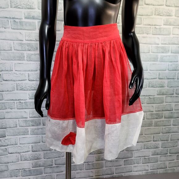 Vintage 50s Sheer Red White Apron tie Back Pinup Rockabilly‎ Retro Cosplay - Picture 1 of 8
